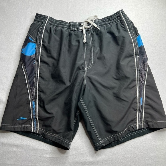 Speedo‎ Mens Black Blue Swim Board Shorts Size Large - Picture 1 of 11